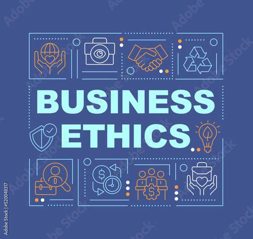 Ethical culture in organization word concepts dark blue banner. Infographics with editable icons on color background. Isolated typography. Vector illustration with text. Arial-Black font used