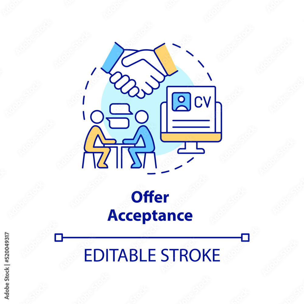 Offer acceptance concept icon. Review details with candidate. Onboarding process abstract idea thin line illustration. Isolated outline drawing. Editable stroke. Arial, Myriad Pro-Bold fonts used