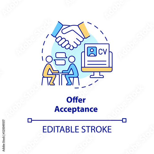 Offer acceptance concept icon. Review details with candidate. Onboarding process abstract idea thin line illustration. Isolated outline drawing. Editable stroke. Arial, Myriad Pro-Bold fonts used