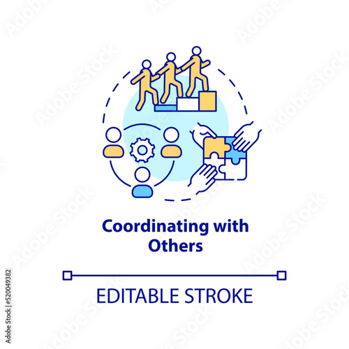 Coordinating with others concept icon. New team member. Onboarding process abstract idea thin line illustration. Isolated outline drawing. Editable stroke. Arial, Myriad Pro-Bold fonts used