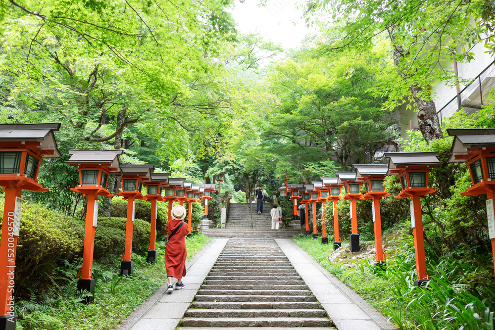 Kurama Temple with green maple tree Kurama Temple with green maple tree