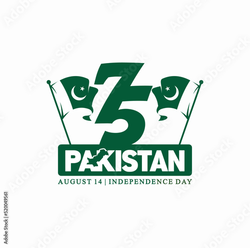Islamabad: August 14, 2022. Pakistan Independence Day. 75 Years Anniversary. Jubilee logo. Vector Illustration.