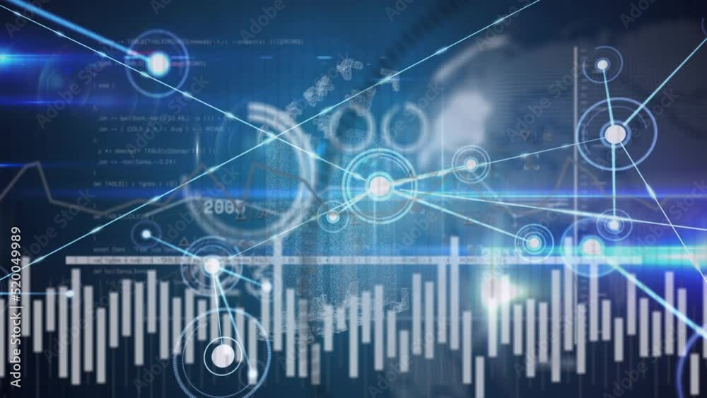Animation of data processing on blue background Animation of data processing on blue background
