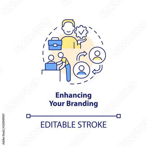 Enhancing your branding concept icon. Employee experience. Onboarding challenge abstract idea thin line illustration. Isolated outline drawing. Editable stroke. Arial, Myriad Pro-Bold fonts used