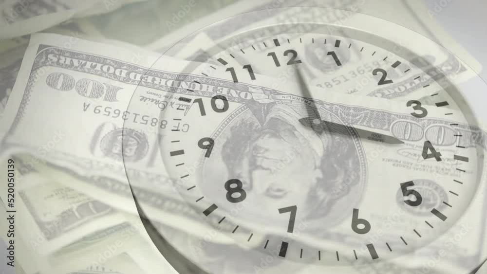Animation of clock moving over banknotes Animation of clock moving over banknotes