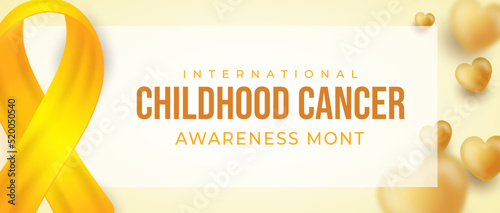Realistic banner International childhood cancer awareness month text with 3D stytle ribbon on white square photo