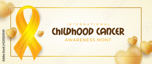 Realistic banner International childhood cancer awareness month with 3D stytle ribbon in yellow gold square