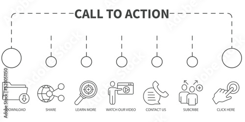 call to action Vector Illustration concept. Banner with icons and keywords . call to action symbol vector elements for infographic web