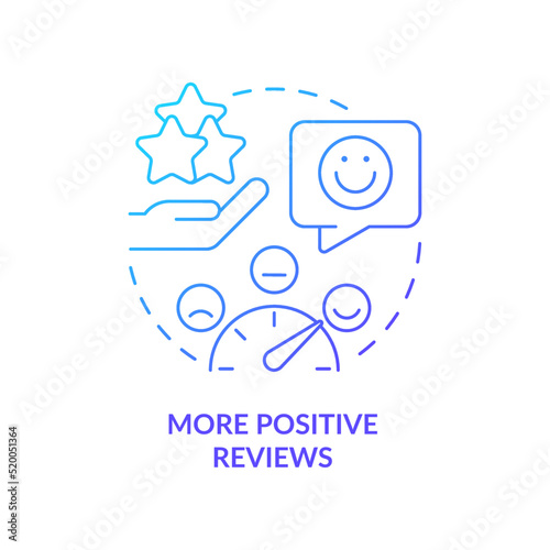 More positive reviews blue gradient concept icon. Social media. Tracking customer engagement abstract idea thin line illustration. Isolated outline drawing. Myriad Pro-Bold fonts used