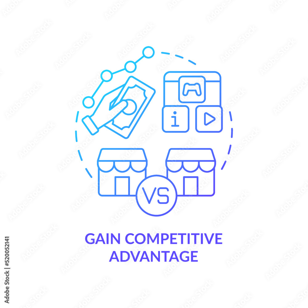 Gain competitive advantage blue gradient concept icon. Customer engagement platform importance abstract idea thin line illustration. Isolated outline drawing. Myriad Pro-Bold fonts used