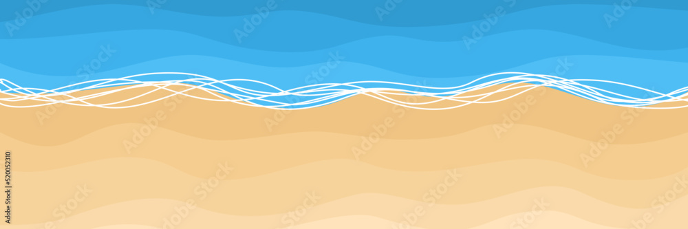 Sand beach background with blue sea waves. Vector top view summer ...