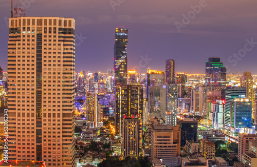 the Cityscape, the Skyscrapers and the Buildings of Bangkok Thailand Southeast Asia in the Night Time 
