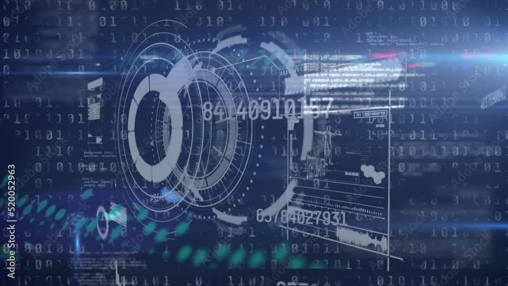 Animation of data processing over blue background Animation of data processing over blue background