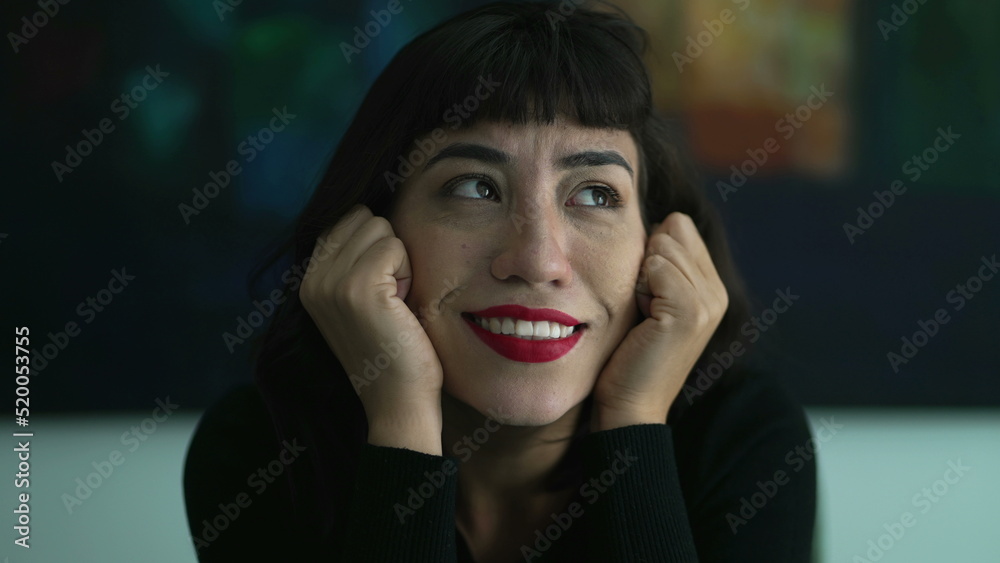 Elated young woman feeling joyous. Portrait of one hispanic latin girl in GLEE and DELIGHT Elated young woman feeling joyous. Portrait of one hispanic latin girl in GLEE and DELIGHT