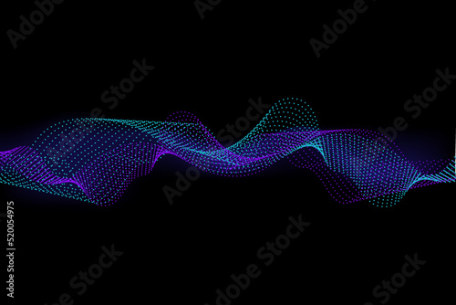 Sound wave illustration on a dark background. Abstract blue digital equalizer indicators. Voice graph meter or audio electronic tracks.Vector horizontal sonic vibration spectrum.