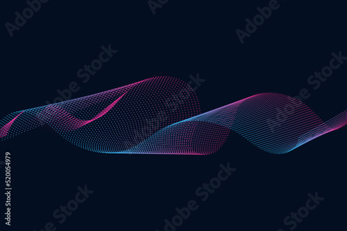 Sound wave illustration on a dark background. Abstract blue digital equalizer indicators. Voice graph meter or audio electronic tracks.Vector horizontal sonic vibration spectrum.