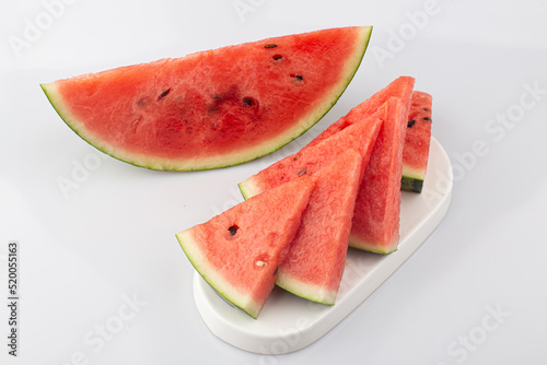 Fresh sliced watermelon and watermelon pieces