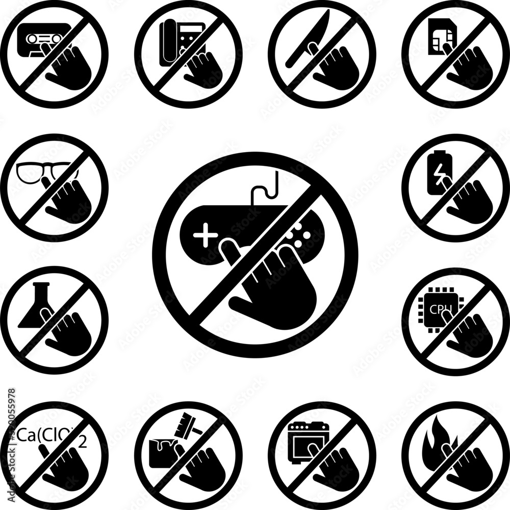 do not touch, game console icon in a collection with other items do not touch, game console icon in a collection with other items