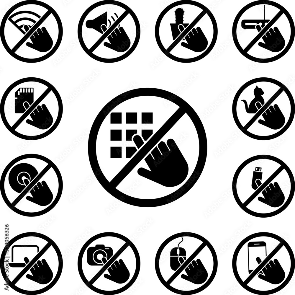 do not touch, code icon in a collection with other items do not touch, code icon in a collection with other items
