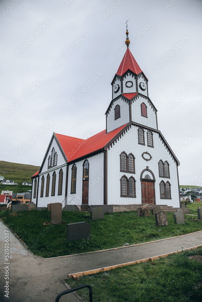 Sandavágur kirkja (church) in Sandavagur, Faroe Islands