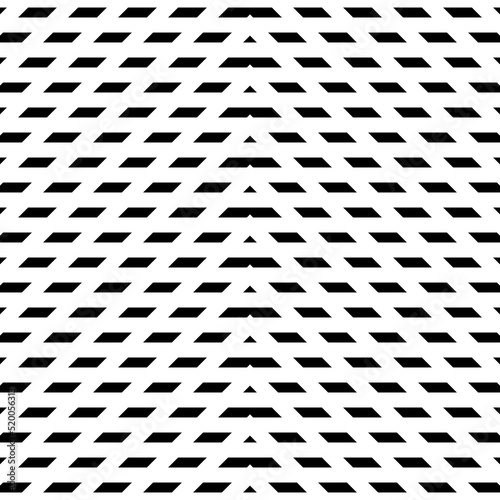 Seamless surface pattern design with polygons ornament. Black parallelogram and triangles tessellation on white background. Checkered wallpaper. Mosaic motif. Digital paper, textile print, page fill.