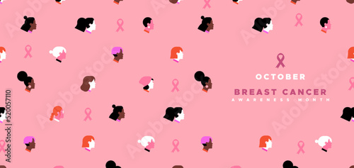 Breast Cancer Awareness month diverse young woman face card