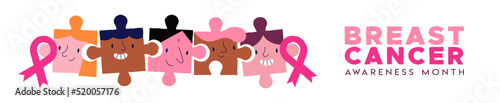 Fotografering Breast Cancer Awareness month pink friend together puzzle banner