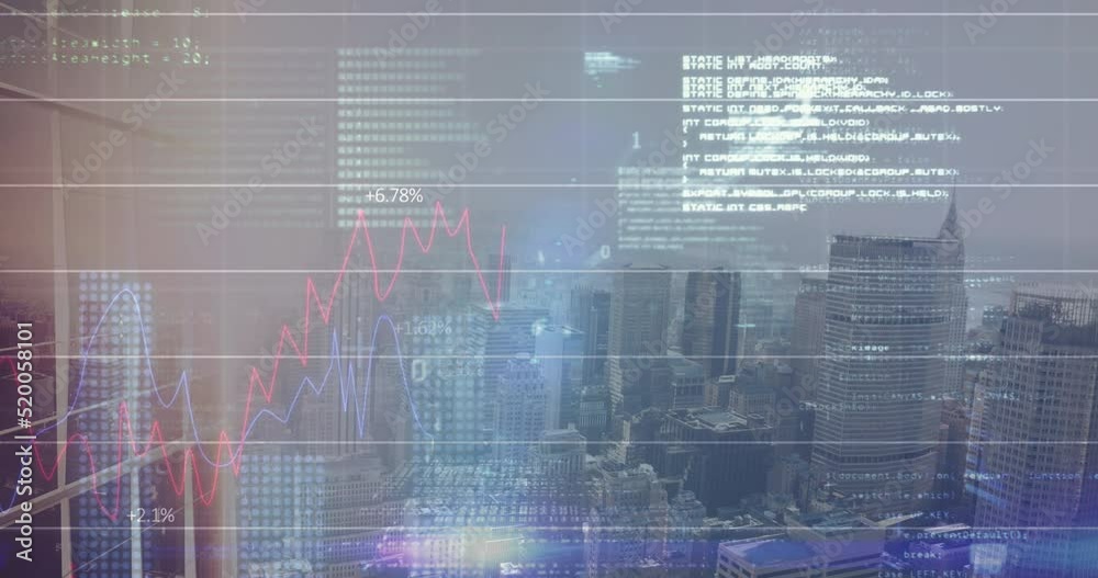 Animation of data processing over cityscape Animation of data processing over cityscape