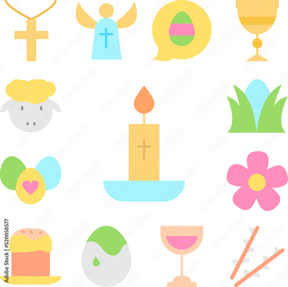 Candle cross color icon in a collection with other items