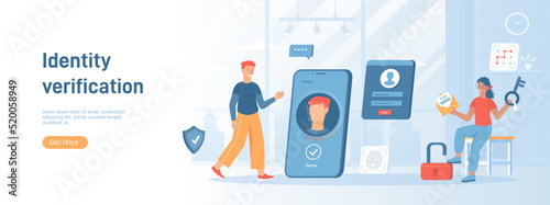 Two Factor Authentication and Identity Verification. Face, fingerprint recognition, pin pattern locking, user account password. Flat concept great for social media promotional material. Website banner