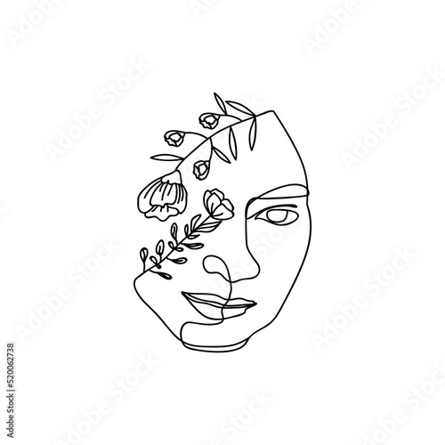 Woman face flower line art drawing design