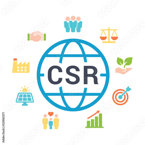 CSR vector infographic illustration acronym concept of corporate, social and responsibility with icons