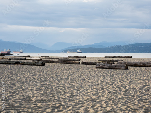 Tree logs on Jericho beach in Vancouver BC, Canada photo