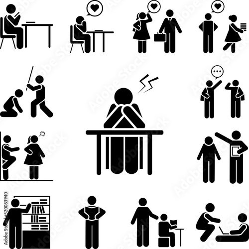 Pain, student, angry icon in a collection with other items