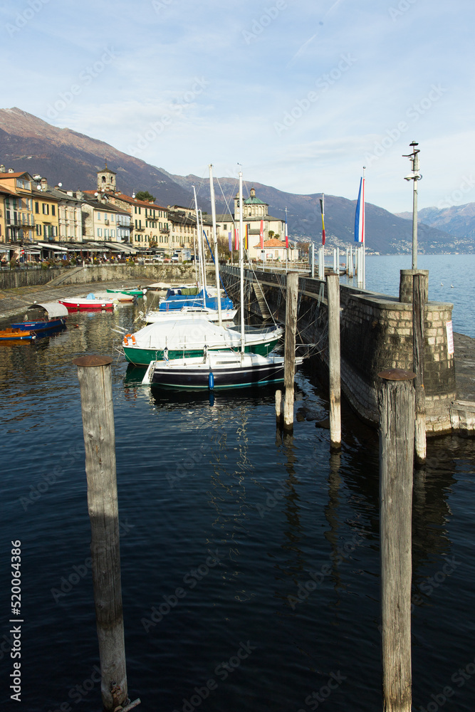 Fototapeta premium Cannobio. ITALIA. Embankment of Cannobio on the lake Maggiore in the winter afternoon