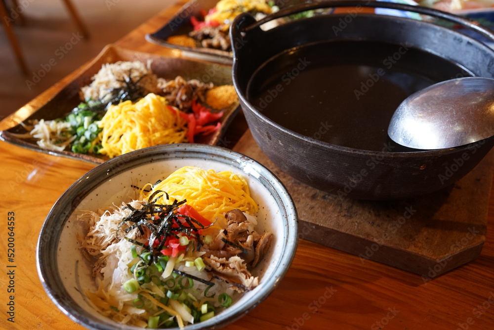 Japanese Food, Keihan, Dish of Seasoned Chicken with Rice, Famouse in Amami-oshima, Kagoshima, - 日本料理 鹿児島 奄美大島 鶏飯 Japanese Food, Keihan, Dish of Seasoned Chicken with Rice, Famouse in Amami-oshima, Kagoshima, - 日本料理 鹿児島 奄美大島 鶏飯
