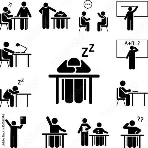 Sleep, tired, boy, student, classroom icon in a collection with other items
