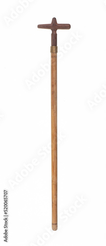 Wooden walking stick isolated on white background