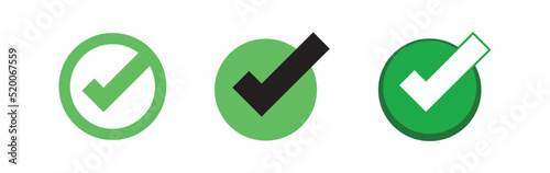 Check mark icons. Green checklist tick symbol. Approved and positive symbol.