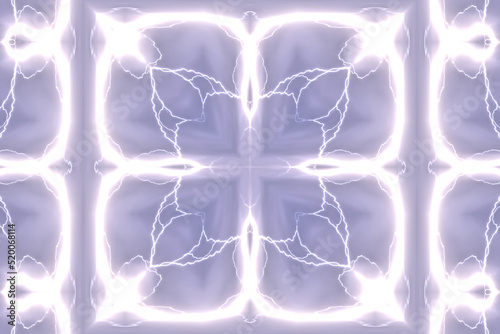 An abstract pattern made by applying fractal mirroring to a lightning photo.