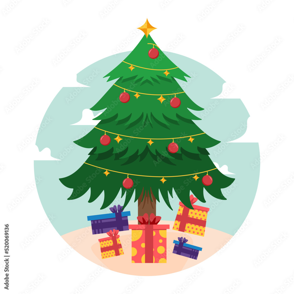 Naklejka premium Christmas tree with gift boxes vector element design