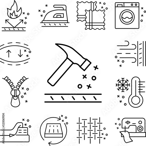 Durable textile hammer icon in a collection with other items