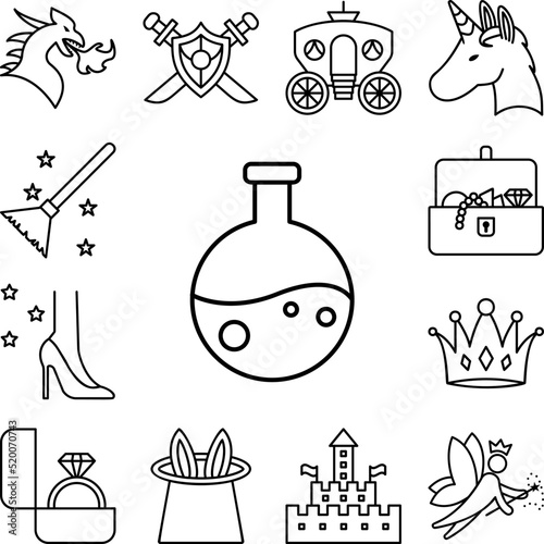 Potion, fairy tale icon in a collection with other items