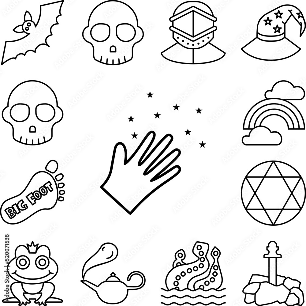 Magic, hand, power icon in a collection with other items Magic, hand, power icon in a collection with other items