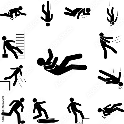 Man, slip, imbalance, down icon in a collection with other items