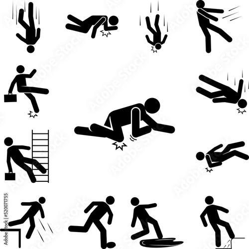 Man, break, fall, knee, tripping icon in a collection with other items