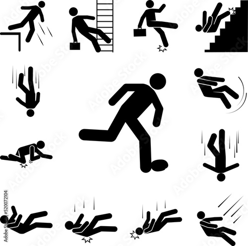 Man, fall, stone, foot icon in a collection with other items
