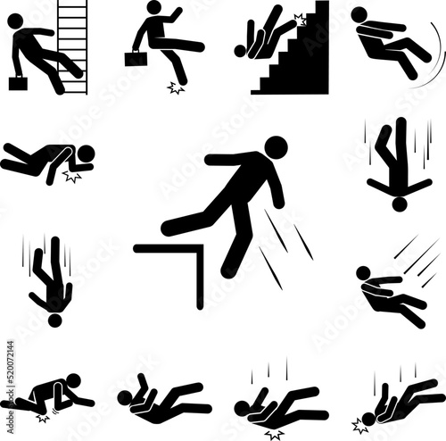 Man, stair, fall, icon in a collection with other items