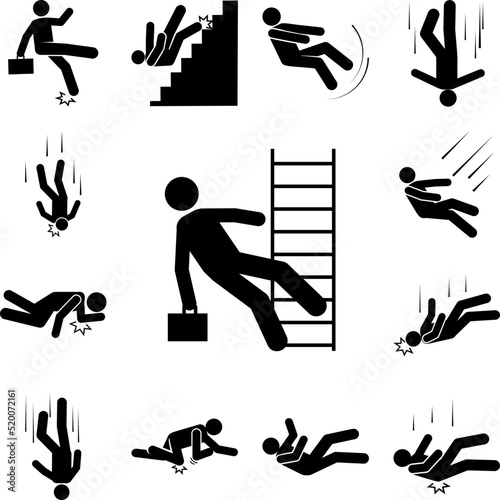 Man, businessman, down, fall icon in a collection with other items
