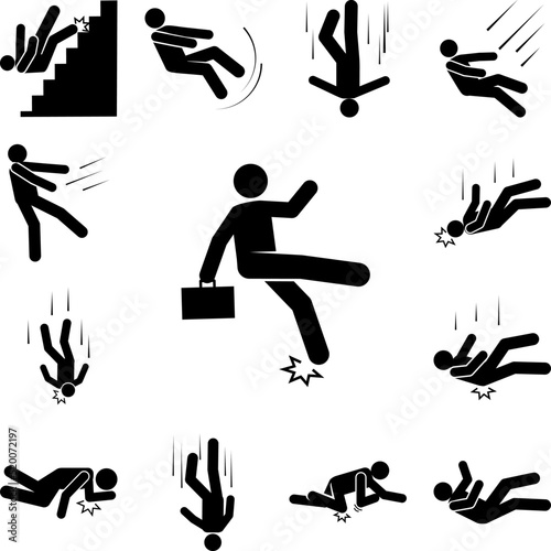 Man, businessman, fall, foot icon in a collection with other items